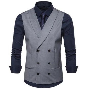 Серый Двубортный жилет для мужчин с отворотом из шали, цельнокроеный жилет для мужского костюма, изготовленный на заказ Свадебный смокинг, жилет, Новая мода