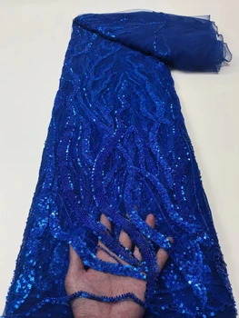 Сетчатая кружевная ткань в нигерийском стиле с блестками ручной работы Africa 2022, высококачественное роскошное тюлевое кружево из бисера для пошива свадебных вечерних платьев