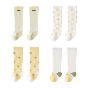 Сетчатые носки с принтом для малышей от 0 до 3 лет, нескользящие дышащие хлопчатобумажные носки, милые носки в сеточку для девочек, летние гольфы до колена
