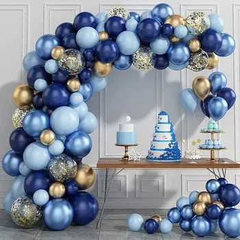 Синий Золотой Воздушный шар, Гирлянда, Арка, Металлический Серебряный Воздушный шар, декор для Дня Рождения, Дети, взрослые, Свадебный Воздушный шар, Глобусы для Душа ребенка