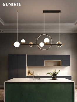 Скандинавская длинная светодиодная потолочная люстра со стеклянными шарами для стола, столовой, кухни, бара, подвесной светильник, украшение дома, Внутреннее освещение