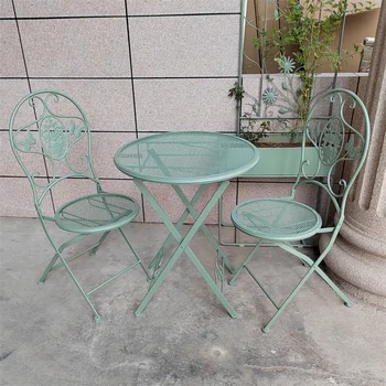 Скандинавская комбинация балконного стола и стульев, костюм-тройка, уличный складной садовый стол и стулья, набор железной мебели для патио