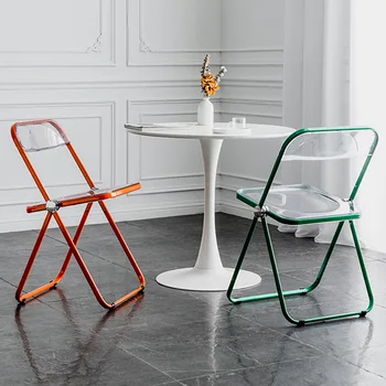 Складной обеденный стул для домашнего минимализма, Современный магазин одежды, спинка стула из акрилового прозрачного материала, Фотостул 2022