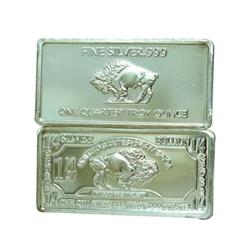 Слитки чистого серебра C57 Mint Buffalo Bar 1/4 унции тонкой работы. Сувенир из коллекции 1999 года