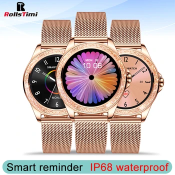 Смарт-часы Rollstimi Full Touch для женщин, водонепроницаемый браслет, пульсометр, мониторинг сна, Управление музыкой для IOS Android