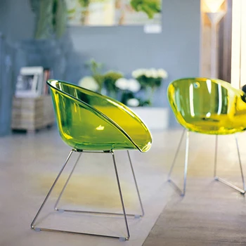 Современная мода Популярный дизайн Прозрачный Дымчато-зеленый Прозрачный пластик Акриловый кристалл Классический обеденный стул с металлической ножкой 1ШТ