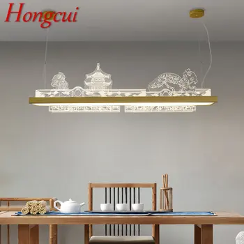 Современная подвесная люстра Hongcui LED 3 цвета из китайского золота, роскошные креативные подвесные светильники для столовой, чайного домика