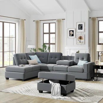 современное реверсивное кресло для отдыха, модульные диваны для гостиной с подставками для ног и подстаканниками для хранения