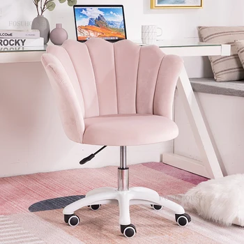 Современные минималистичные Бархатные Офисные кресла, Подъемник для учебы, Поворотное Компьютерное кресло для отдыха, Удобное розовое кресло для макияжа