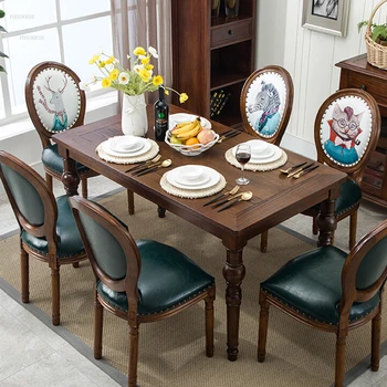 Современные обеденные столы из массива дерева, сочетание обеденного стола и стула в маленькой квартире, Европейский ретро-стол, Западный ресторанный стол