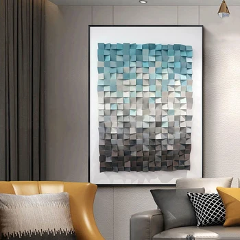 Современные синие деревянные блоки с 3D эффектом, абстрактные принты на холсте, настенный арт-декор, плакат для гостиной, декоративная картина в скандинавском стиле без рамки