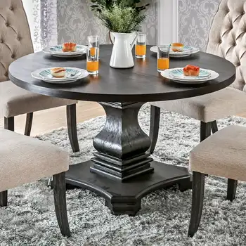 Современный домашний обеденный стол Круглый Обеденный стол с основанием из черного дерева под старину с черной отделкой 30 В x 48 Ш x 48 Г
