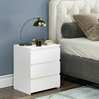 Современный прикроватный столик, шкаф, тумбочка с 3 ящиками для хранения, Мебель для спальни белого цвета С доставкой по стране