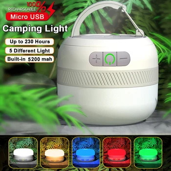 Солнечный Портативный фонарь для кемпинга USB Перезаряжаемый Магнитный фонарь 5200 мАч Блок питания Лампа для палатки Водонепроницаемый прикроватный ночник 5 цветов
