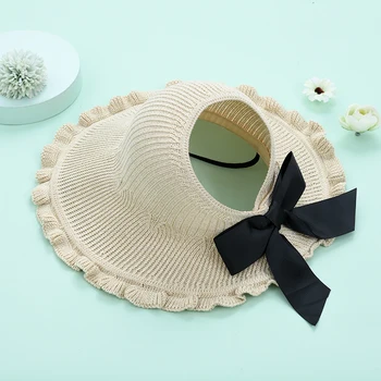 Солнцезащитная шляпа с защитой от ультрафиолета для женщин, складная широкополая вязаная рыбацкая солнцезащитная шляпа с бантом, летняя панама ручной работы, Пляжная женская кепка