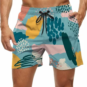Спортивные быстросохнущие пляжные брюки, Шорты с принтом 5/4, Пляжные быстросохнущие плавательные штаны, мужские летние Льняные короткие