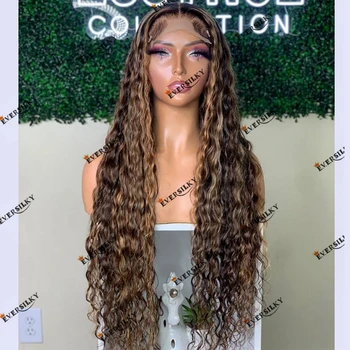 Средне-каштановые человеческие волосы с каштановым оттенком, распущенные вьющиеся человеческие волосы, 360 кружевной фронтальный парик для чернокожих женщин, 180-плотный естественный волосяной покров