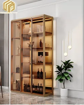 Стеклянный винный шкаф прозрачный витринный шкаф из алюминиевого сплава простой светодиодный светильник со стеной гостиной бытовой