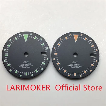 Стерильный циферблат часов LARIMOKER 29 мм, зеленый Lumious fit NH34 (GMT), механизм с автоподзаводом