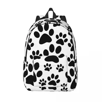 Студенческая сумка, черный рюкзак с отпечатками собачьих лап, легкий рюкзак для родителей и детей, сумка для ноутбука для пары