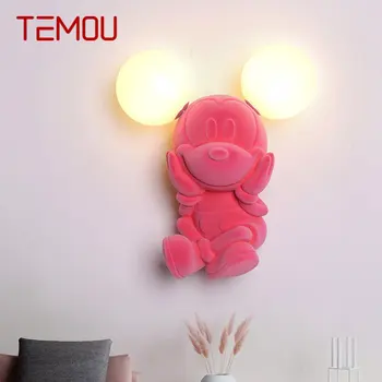 ТЕМА Современный настенный светильник Креативная розовая мышь из смолы бра Светодиодный мультяшный романтический светильник для декора детской комнаты домашней спальни