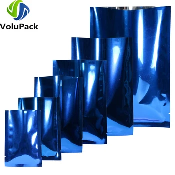 Термосвариваемые пакеты с открытым верхом, упаковочные пакеты с защитой от запаха, глянцевые синие пакеты из эколого-алюминиевой фольги, майларовые пакеты для хранения с разрывной насечкой