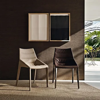 Технологичный кожаный обеденный стул, современное и простое домашнее кожаное кресло-седло, скандинавский стул из массива дерева