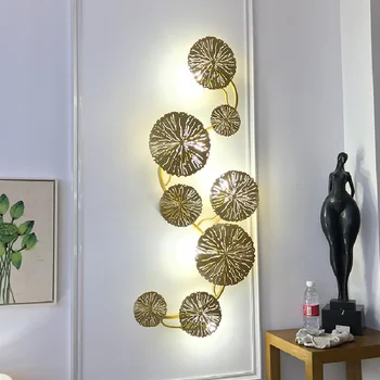 Точная копия настенного светильника Lotus в гостиной, спальне, баре, медно-золотой настенный светильник с абажуром, винтажный художественный декор, светодиодная прикроватная лампа