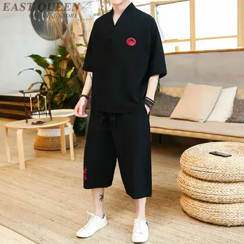 Традиционная китайская одежда для мужчин, комплект из двух предметов, топ и брюки, повседневные свободные комплекты одежды, комплект из двух предметов, лето AA3864 Y A