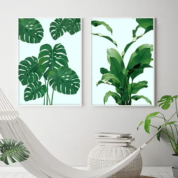 Тропические зеленые листья Растения Плакат Печать на холсте Настенное искусство Украшение дома в гостиной