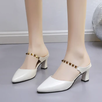 Туфли-лодочки Весенне-осенняя мода, новый стиль, женская обувь на высоком толстом каблуке с круглой головкой и пряжкой, большие размеры 35-40