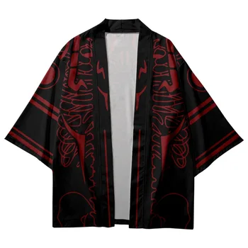 Уличная одежда, рубашка с принтом скелета, одежда, Женское Традиционное кимоно Хаори, Мужской Японский кардиган, Юката, косплей, большие размеры