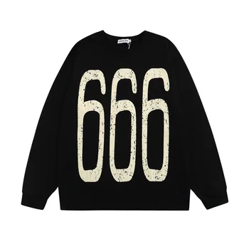 Уличная толстовка с принтом в стиле хип-хоп 666, мужская и женская мода, Свободный пуловер, верхняя одежда