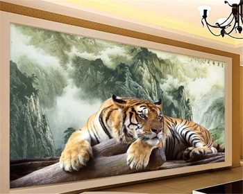 Фотообои beibehang 3D Трехмерный чернильный пейзаж Тигр Король тигров Властная фреска Фоновые обои для спальни