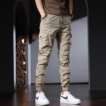Хлопковые мужские брюки-карго цвета Хаки, летние повседневные военно-тактические брюки с множеством карманов и завязками CP2209