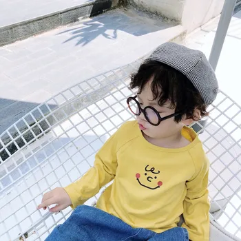 Хлопковые футболки с рисунком дурацкого улыбающегося лица в корейском стиле для детей, повседневные универсальные футболки для маленьких мальчиков и девочек, Топы