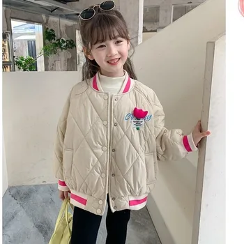Хлопчатобумажное пальто для девочек, новая корейская версия бейсбольной куртки, осенне-зимняя детская одежда в западном стиле, утепленная повседневная верхняя одежда