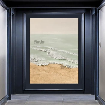 Холст на берегу моря, Безрамная абстрактная настенная живопись, рисунок с плотной акриловой текстурой, Пейзажная живопись для украшения дома