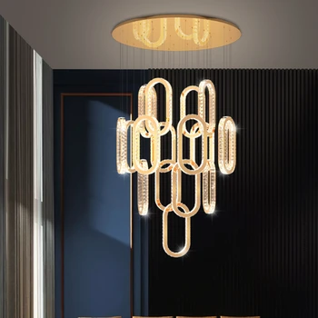 Хрустальная люстра для гостиной Двухуровневой виллы, освещение вестибюля отеля, Вращающиеся длинные подвесные светильники