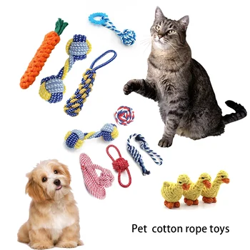 Цельнокроеная хлопковая веревочная игрушка для домашних животных, Интерактивная дрессировка кошек и собак, Скрежещущий зубами прикус, Случайный цвет