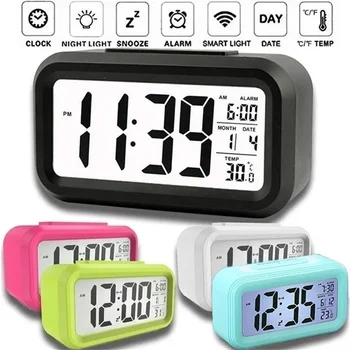 Цифровой будильник с повтором, будильник с ЖК-подсветкой, Календарь времени / даты, отображение температуры ℉ / ℃, Электронные часы, Настольные часы