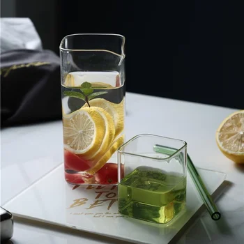 Чашка для воды из скандинавского квадратного стекла, чашка для молока для домашнего завтрака, прозрачная стеклянная чашка ins wind, креативная чашка для сока для напитков