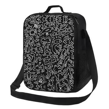 Черная сумка для ланча с изоляцией Keith Art для женщин, граффити, красочный термохолодильник в стиле поп-арт, ланч-бокс для пляжа, кемпинга, путешествий