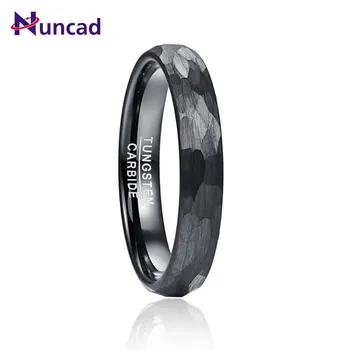 Черное кольцо из цебида вольфрама 4 мм, обручальное кольцо для мужчин, женщин, Многогранная кованая матовая отделка, Комфортная посадка, качество AAA
