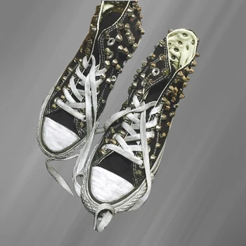 Черные высокие серебряные аксессуары для ногтей, парусиновая обувь в индивидуальном стиле, спортивная повседневная обувь, женская обувь 35-46