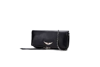 Черные женские сумки с небольшим клапаном, модная мини-сумка-мессенджер с рисунком крыльев, повседневные кошельки и клатчи