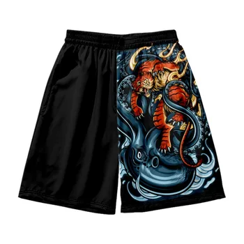 Черные летние мужские уличные пляжные шорты с принтом в китайском стиле, повседневные свободные мужские женские шорты для бега с эластичной резинкой на талии
