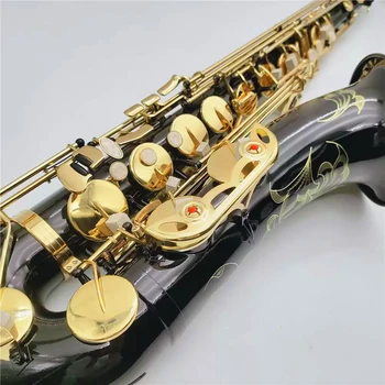 Черный золотой классический 54 профессиональный тенор-саксофон Bb с французским резным узором, инструмент для рукоделия, саксофон тенор, высококачественный голос