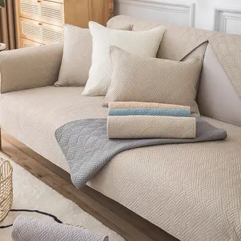 Чехол для дивана из чистого хлопка, который можно стирать в машине, Противоскользящая подушка сзади, полотенце, Прикроватный коврик для гостиной, геометрический чехол