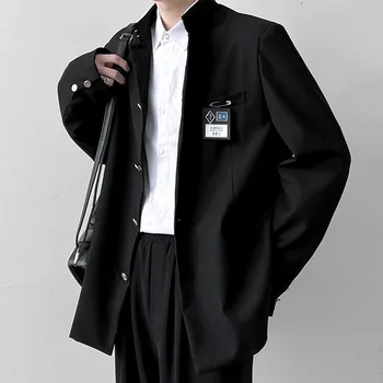 Школьная форма в японском стиле, куртка со стоячим воротником, мужская туника, пиджак, костюм DK, мужское черное пальто с именной табличкой, высокая Версия